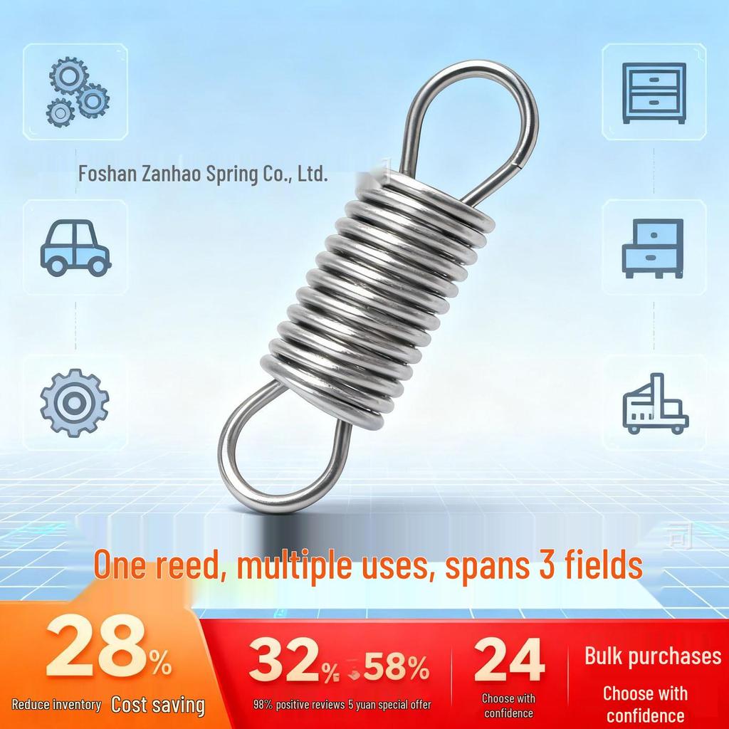 304 Stainless Steel Double Hook Extension Spring, 0.3mm Wire, 3mm Outer Diameter, 10mm Total Length