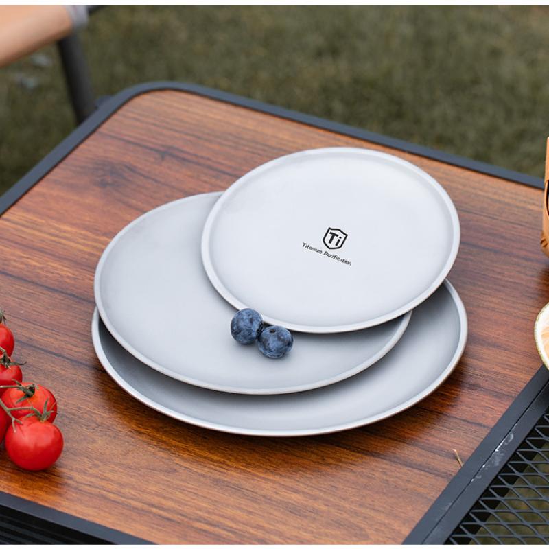 1Pc Titanium Camping Plate Travel Tableware Stackable Camping Supplies Backcountry Dinnerware For Backpacking Picnic Equipment