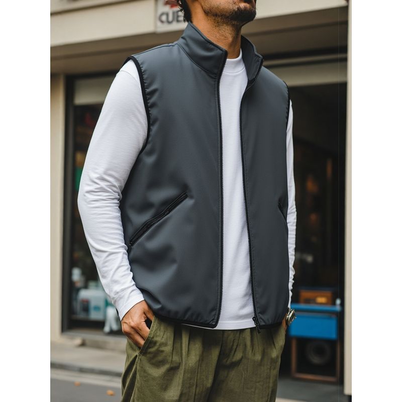 Outdoor Sports Fleece-Lined Thickened Warm Fleece Vest for Men, Winter Stand-Collar Sleeveless Jacket, Foreign Trade Men's Vest Coat