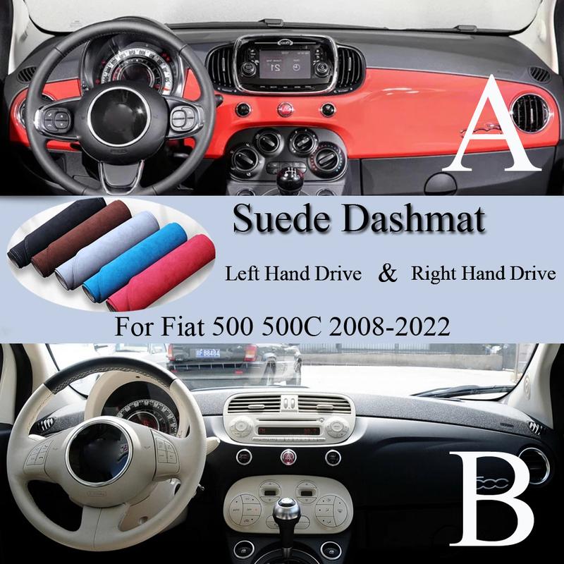 Für Fiat 500 500C 2008 2010 2015 2018- Wildleder Armaturenbrettmatte Abdeckung Armaturenbrett Pad Sonnenschutz Teppich Auto-Styling Autozubehör