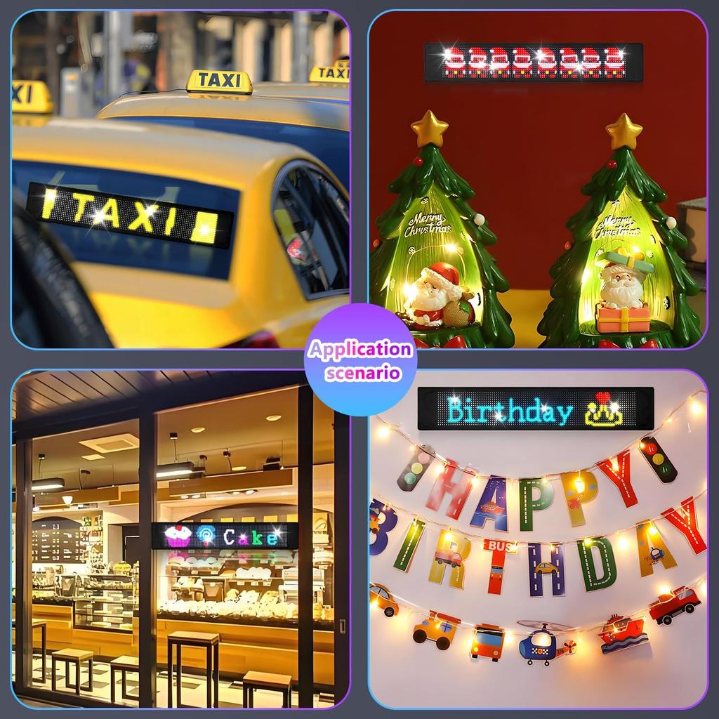 Scrolling LED Sign Programmable LED Sign Bluetooth APP Control Bright Scrolling Text Animations Car Store Christmas Advertising