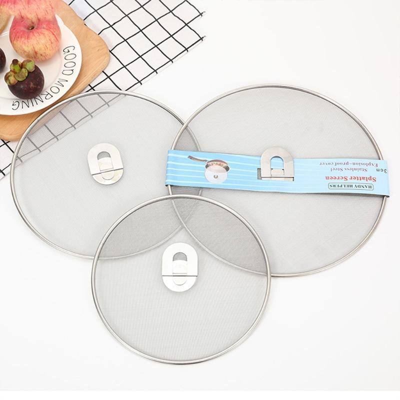 Stainless Steel Splash Guards Splatter Screen Guard Flat Weave Oil Sieve Frying Pan Oil Proofing Lid with Folding Handle