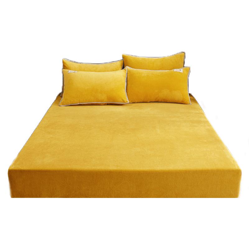

WOSTAR Winter warm velvet fitted sheet elastic mattress cover fluffy coral fleece bed linens couple luxury double bed king size Pillowcase No sheet