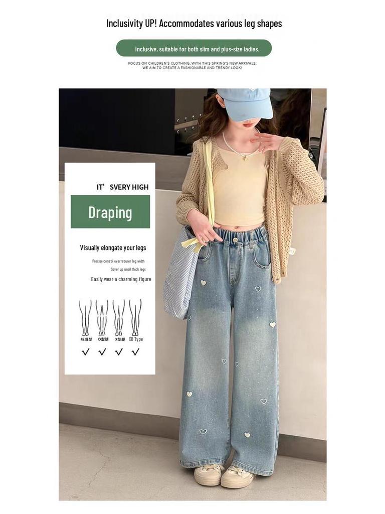 Spring 2026 Girls' Wide-Leg Denim Trousers for Kids - Stylish Spring/Autumn Wear