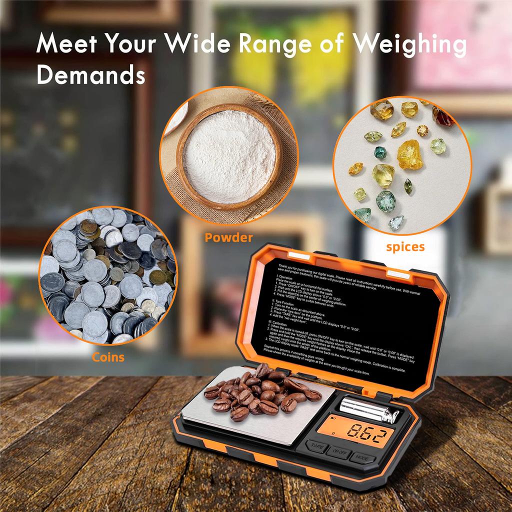 Precision Pocket Scale 200gx0.01g Jewelry Gram Scale Digital Food Scale LCD Display One-Touch Conversion 6 Units