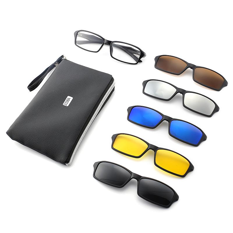 TR90 5-Piece Magnetic Clip-On Polarized Sunglasses Set with Pouch for Men & Women