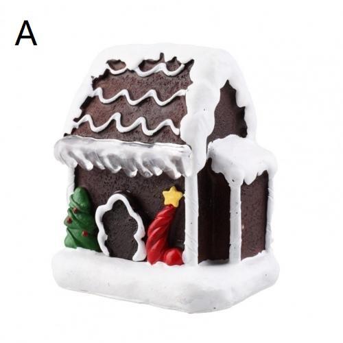 Mini Christmas Village Houses LED Lighted Resin Cottage Figure Christmas Decorations Seasonal Electric Figures For Fireplace