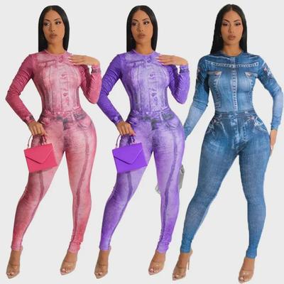 RC3160 Women's European and American Fashion Printed Long Tights Jumpsuit