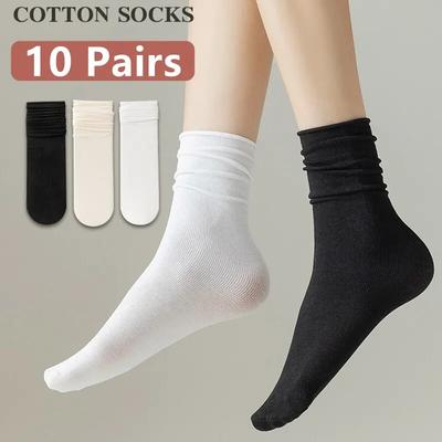 10 Paar Stapelsocken Mittellange Socken Einfarbig Eisseide Damen Socken Freizeitsocken Bequem und Atmungsaktiv Kawaii Socken