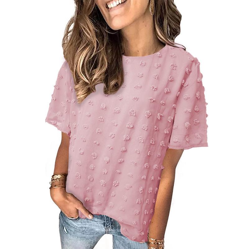 Women's New Summer Style Women's Chiffon Jacquard Fur Ball Double Layer Short-sleeved Fashion Top