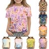 Children Floral Print Crew Neck Short Sleeve Casual Loose Fit T Shirt Top Comfortable Lightweight Fabric Suitable for Everyday Wear