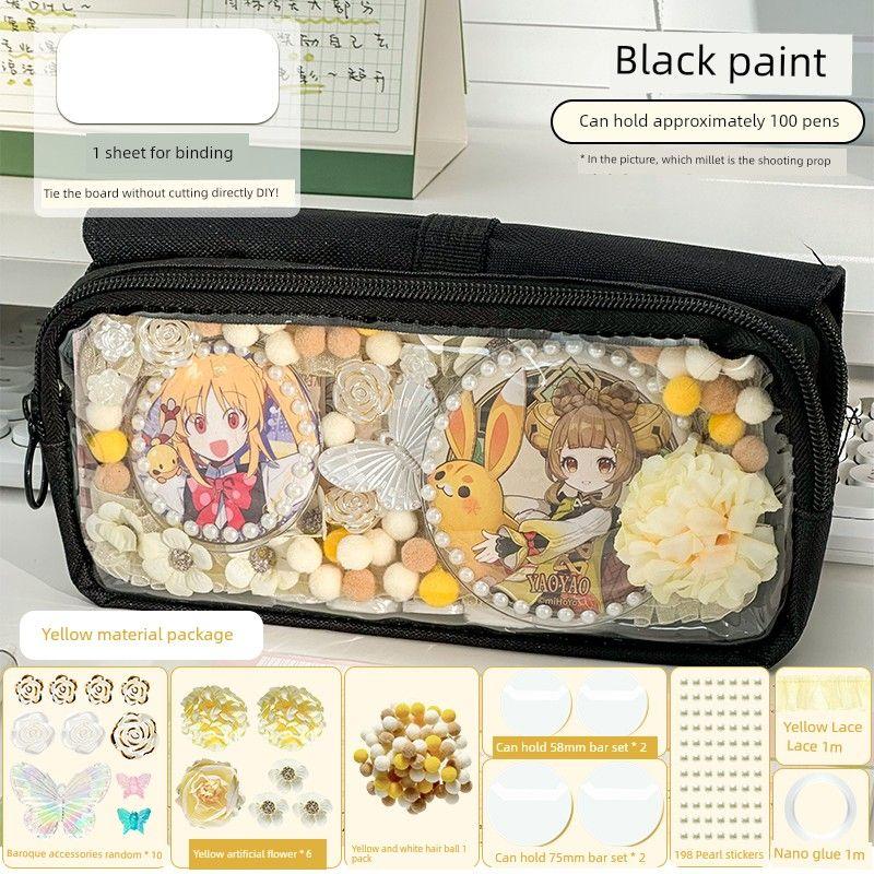 

Grade Three Class Two Double-Sided Transparent Cartoon Backpack Pencil Case Can Be Placed in the Two-Dimensional Student Large Capacity Stationery Bag Black + Yellow Material Bag + Tie Plate