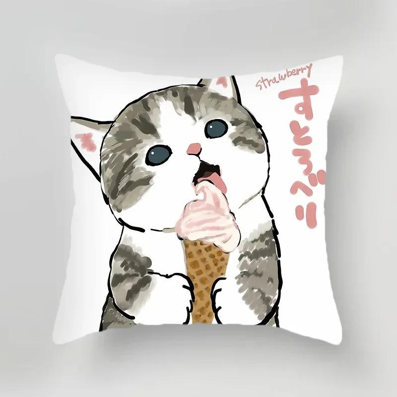 Office Living Room Home Pillowcase Cute Cat Cartoon Pattern Pillowcase Car Ornaments