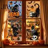 Seasonal Window Adsorption 4 Sheets Halloween Black Cat Clings, Spooky Pumpkin Reusable Sticker Sticker, Double Sided Static Decals for Glass