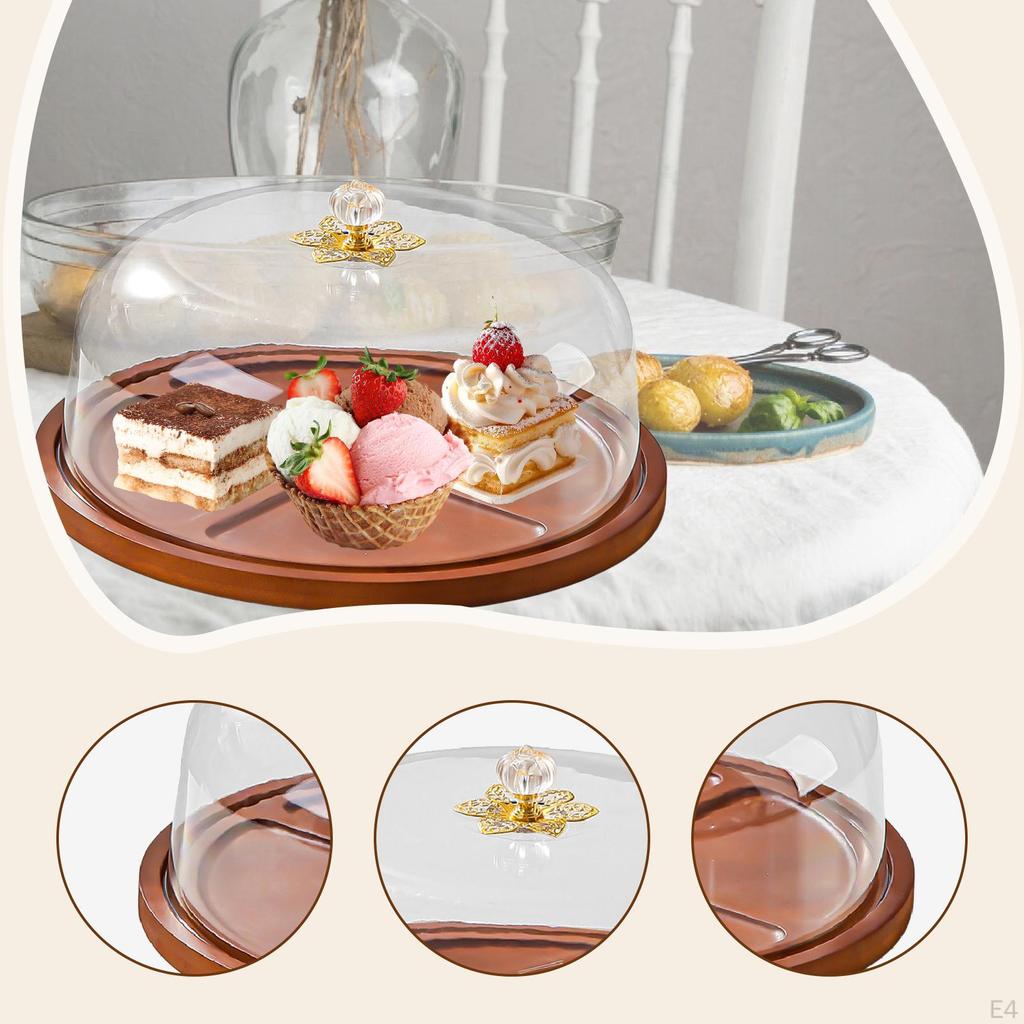 Cake Stand With Lid Bread Organizer Serving Plate Featuring Wood TPE Clear Dome For Pies Cookies