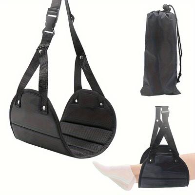 Portable Comfortable Foot Rest Hammock Nylon Travel Foot Rest Hammock Portable & Comfortable for Office, Airplane, and High-Speed Train Use, Black