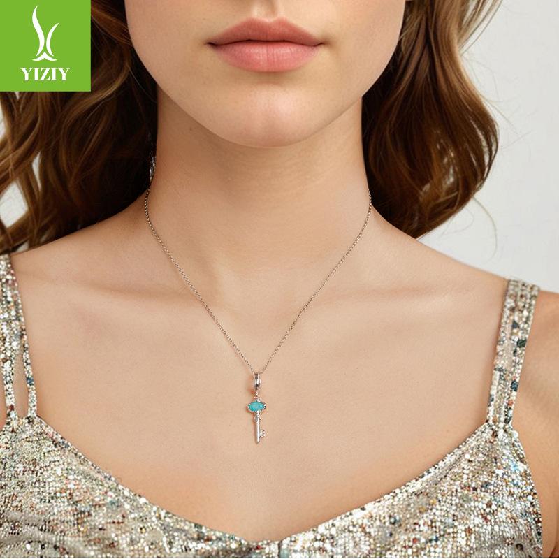 S925 Sterling Silver Blue Vintage Key Diy Pendant Accessories, Good Luck Accessories Beaded Bracelet Pendant