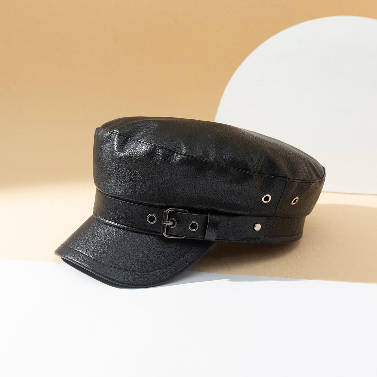 1 Stück Damen Schwarzer Flacher Baskenmützenhut, Vielseitiger PU Maler-Baskenmützenhut, Kürbis-Hut für Reisen Feiertage Tägliche Kleidung Herbst/Winter Accessoires One Size white