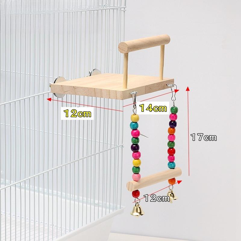 

Wooden Bird Perch Platform Stand Parrot Swing Toys Bird Hanging Swing Playstand with Chewing Beads Bird Toys
