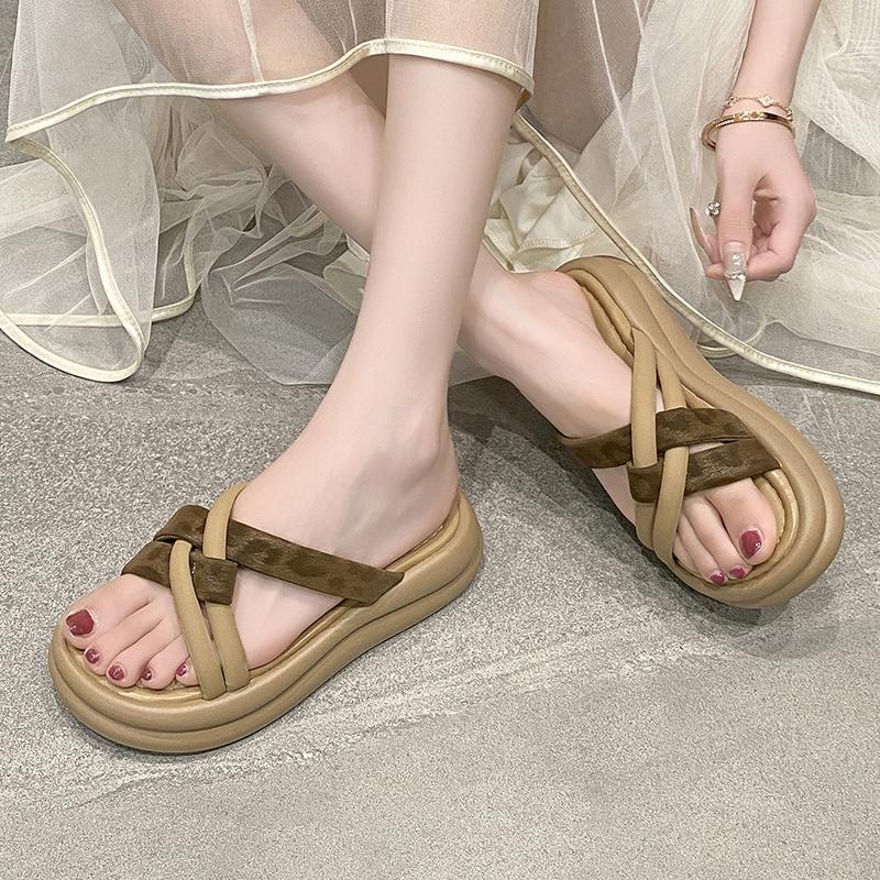 Fashion Summer New Outward Wear National Style Cross Versatile Platform Casual Soft Sole Fashion Beach Comfortable Slippers Non-slip