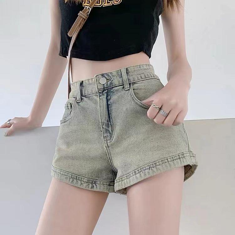 

Женские джинсовые шорты с высокой талией 2024 года — облегающие, эластичные, прямого покроя 2XL (Recommended 125-140 Jin)