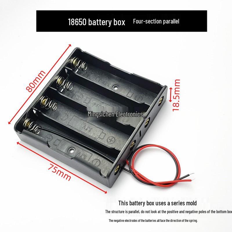 18650 Lithium Battery Holder with Lid and DC Plug - Supports 1 To 4 Cells In Series/Parallel (3.7/7.4V)