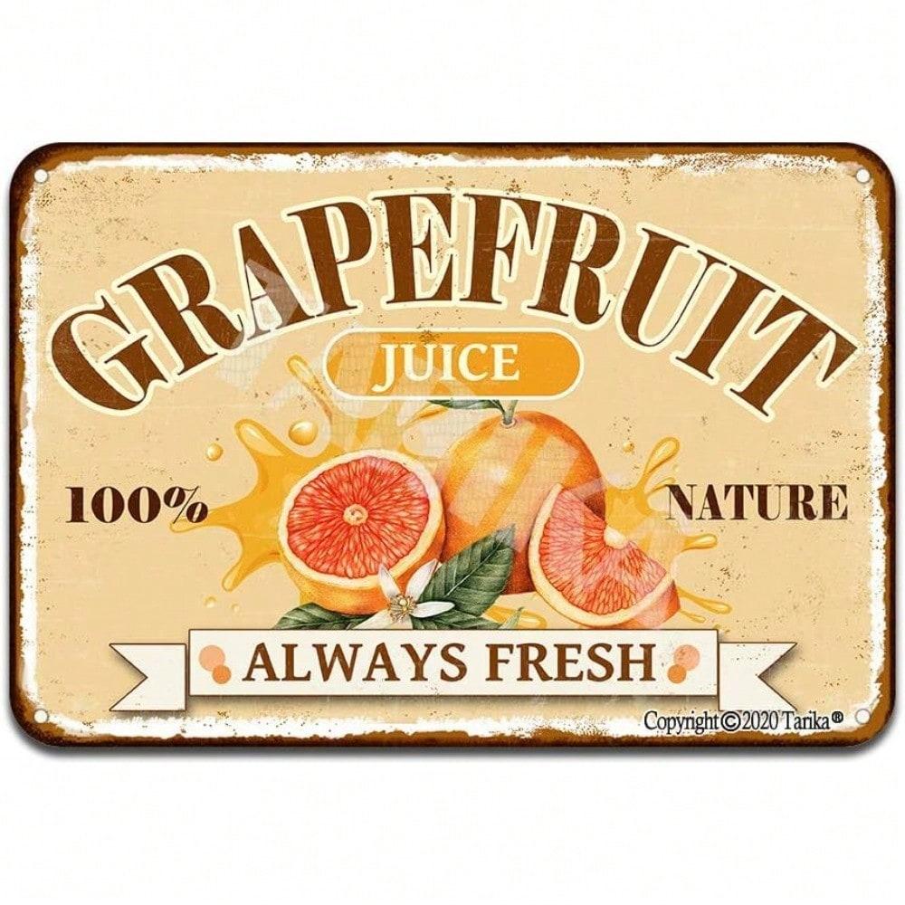 Vintage Metal Tin Sign Kitchen Wall Decor 8x12 Inch Retro Grapefruit Juice Bar Art