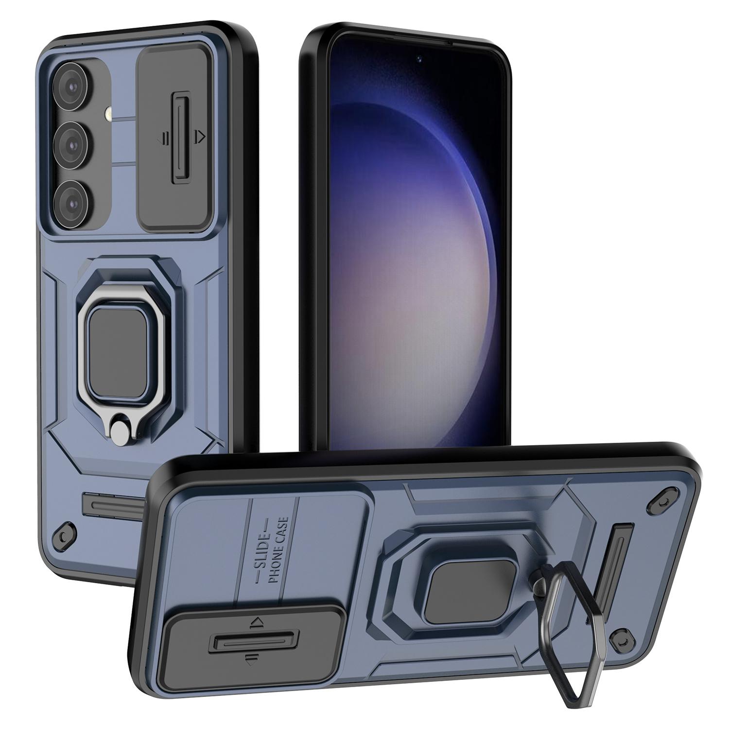 

Чохол для Samsung Galaxy S24 Протиударний PC+TPU Зсувна шторка для об єктива Підставка Чохол для телефону Blue