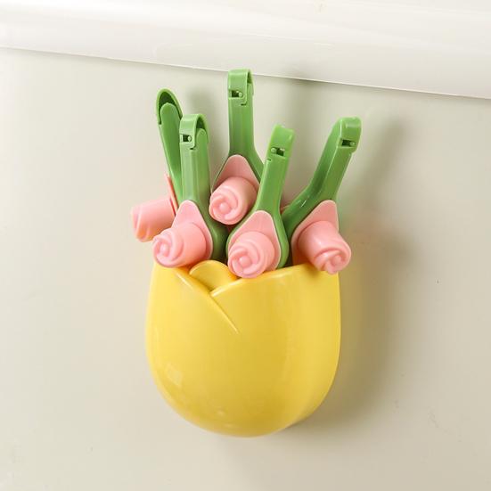 Magnetic Tulip Storage Box Refrigerator Magnets Wall-Mounted Organizer with Clip Bags No-Drilling Kitchen Rack Holder for Spices Utensils Space-Saving