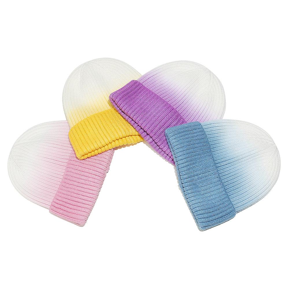 Winter hat children's color splicing tie-dye wool hat casual versatile knitted hat children