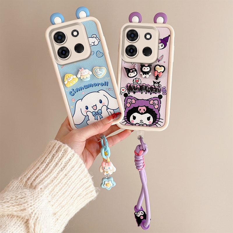 KEYSION Cute Ear 3D Cartoon Case for TECNO Spark Go 2023 Pop 7 Pro with Bracelet Silicone Shockproof Phone Cover for Infinix Smart 7