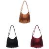 Borsa a Spalla Grande con Frange in Ecopelle per Donna Stile Streetwear Moda