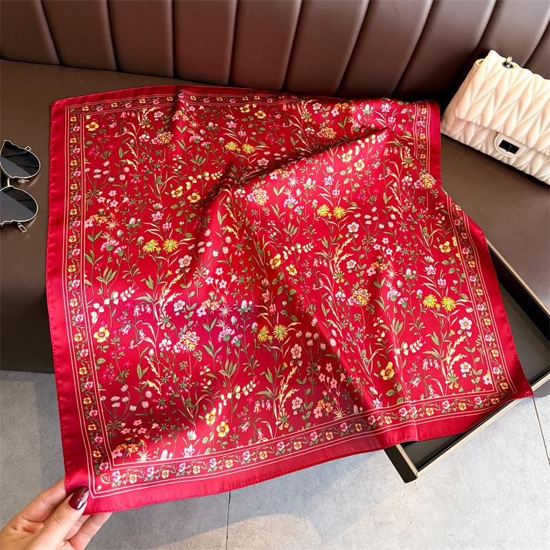 Luxury Brand Neckerchief Female Square Scarf for Women Silk Feeling Shawl Satin Hijab Fashion Wraps Hair Bands Ribbon Headband