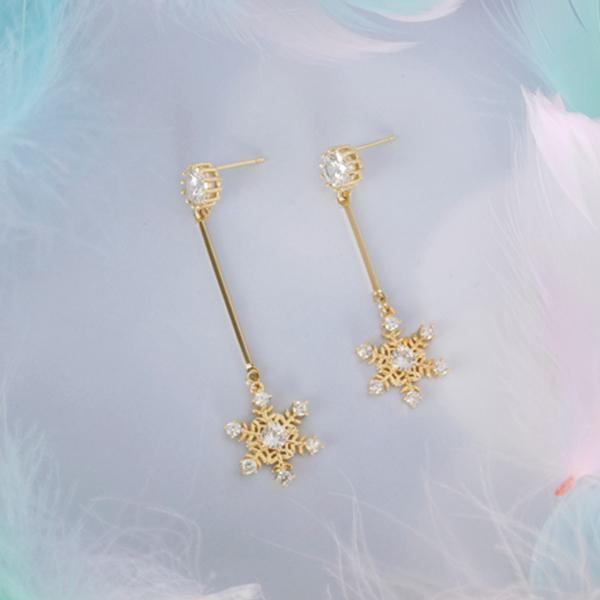 Juanayoon True Snowflake Asymmetrical Long Drop Earrings
