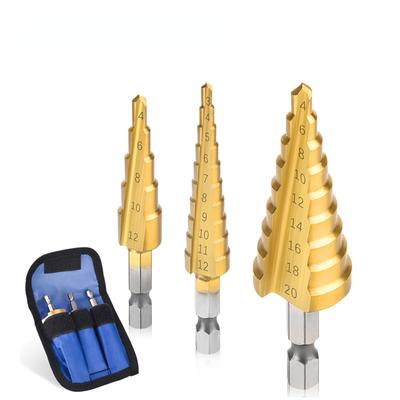 3Pcs/set 3-12mm 4-12mm 4-20mmHSS Straight Groove Step Drill Bit Set Titanium Coated Wood Metal Hole Cutter Core Drill Bit Set