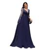 Elegant Sequin Panel Evening Gown Long Sleeve Split Formal Dress Bridesmaid Party