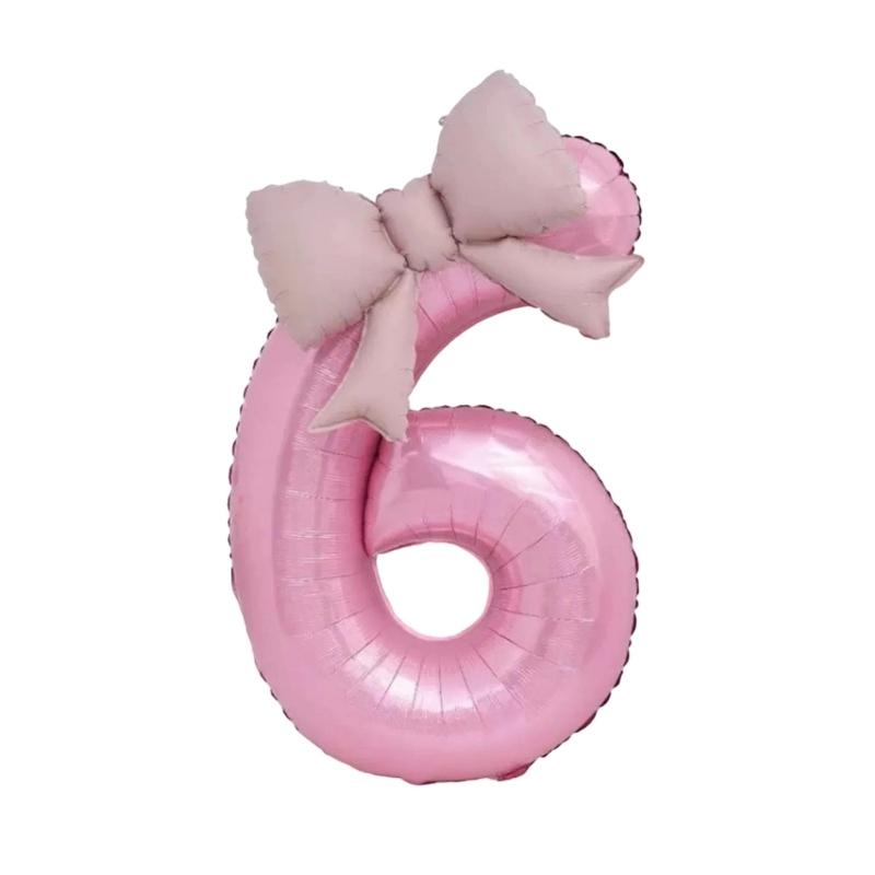 Pink Bowknot Number Balloon 40Inch Oversize Aluminum Foil Balloon Decoration For Kids Birthday Anniversary Wedding