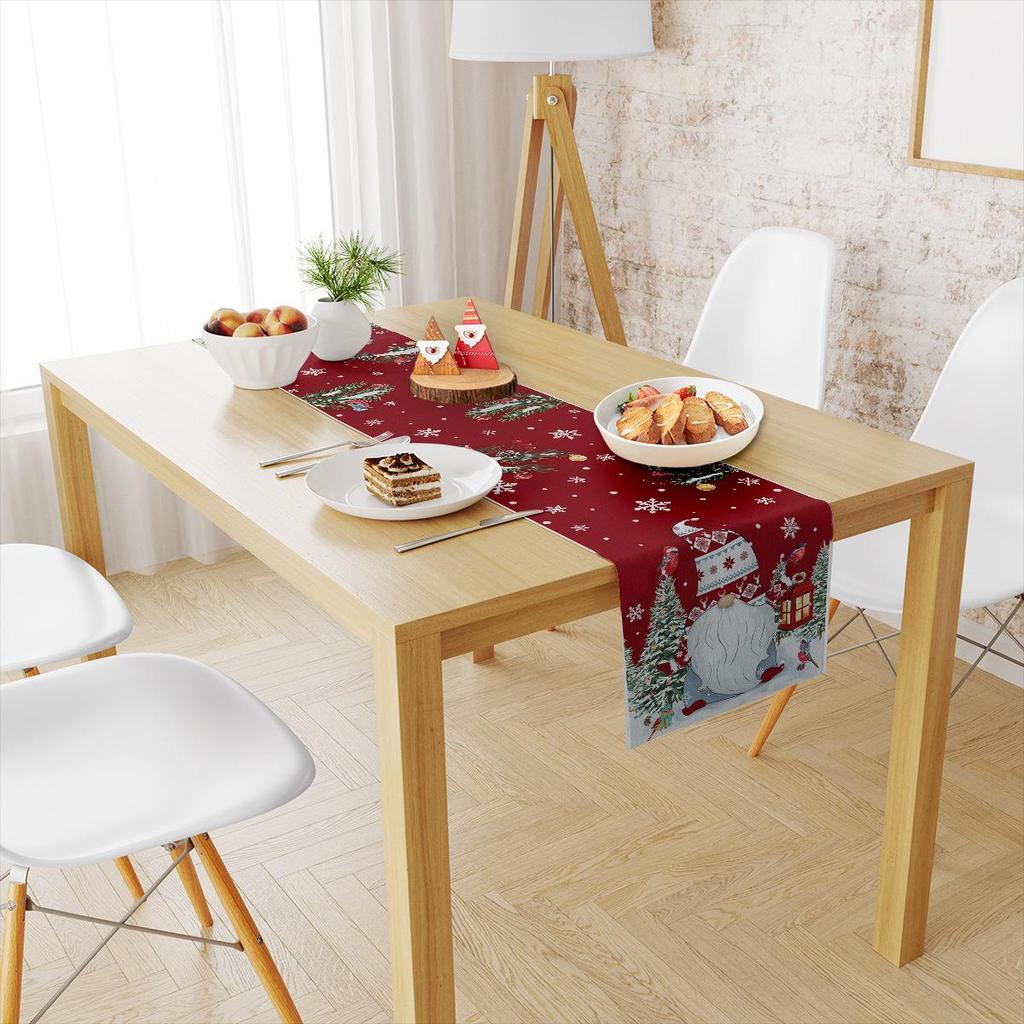 Cross-Border Christmas Linen-Textured Table Runner - Long Rectangular Holiday Dining Decoration