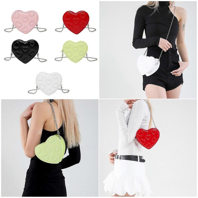 Modern Heart Detailing Women's Small Crossbody Bag PU Leather Lightweight Evening Purse With Chain Strap  White