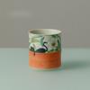 Hand Painted Chinese Bamboo Joint Ceramic Cup Orange Floral Civet Cat Personal Tea Cup Home Tea Desktop Decor Gift