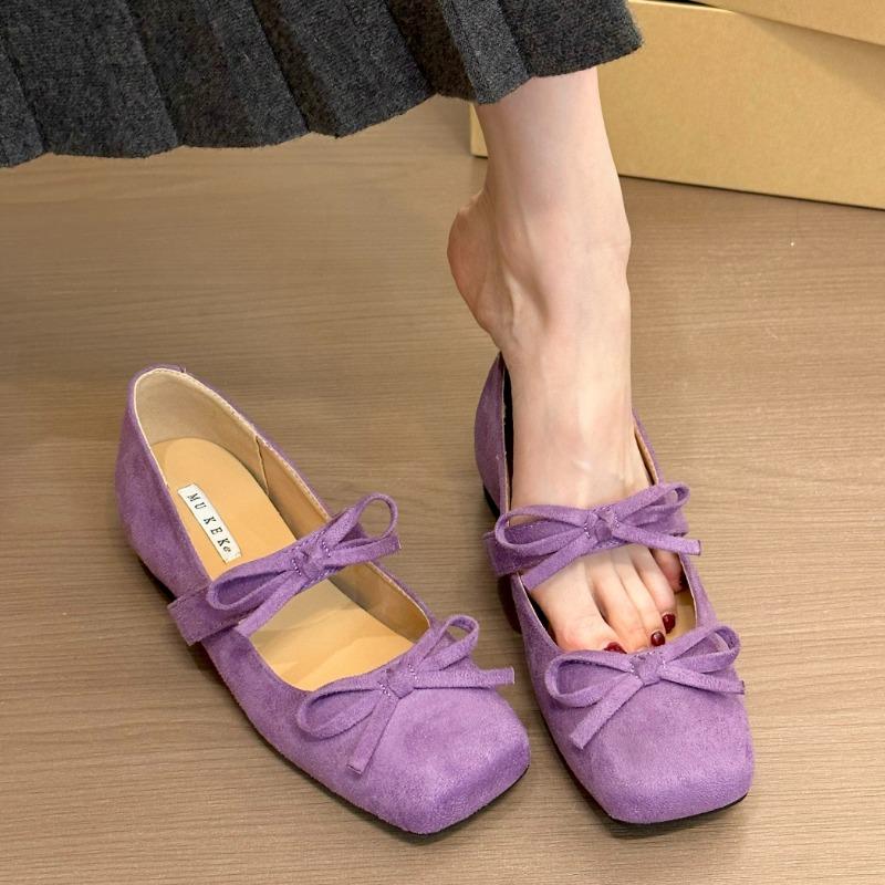 

Fashion Women s Fashion Inner Increase Heel Shoes Spring New Square Head Shallow Mouth Suede Butterfly Knot Non-slip Heel Shoes 40 фиолетовый
