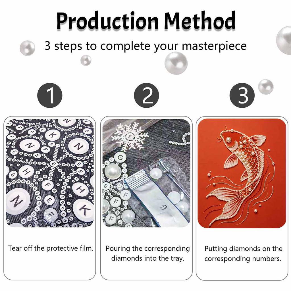 DIY Pearl Embroidery Diamond Painting Kit Koi Fish Sparkling Beads Art Craft Handmade Decoration Gift for Home Use