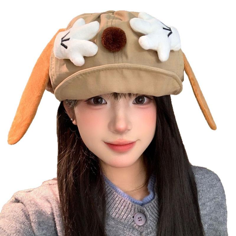 Japanese Cute Cartoon Puppy Cloud Hat Female Spring And Summer Travel Big Head Circumference Showing Face Small Casual Versatile Octagonal Hat