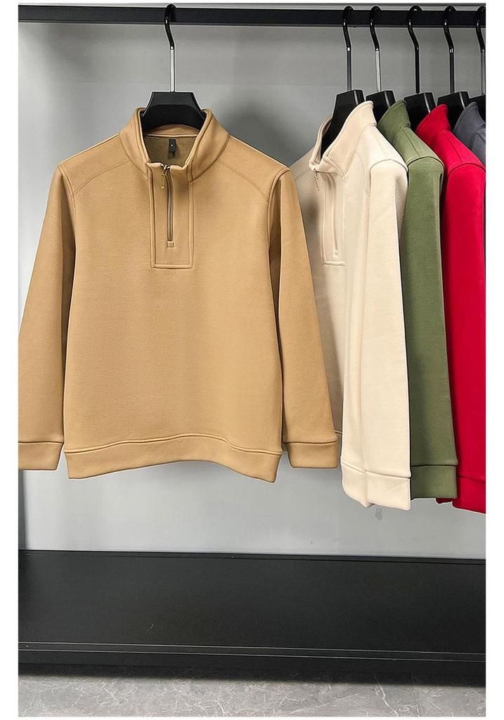 2025 Autumn/Winter Men's Solid Color Half-Zip Windproof Stand Collar Fleece Hoodie