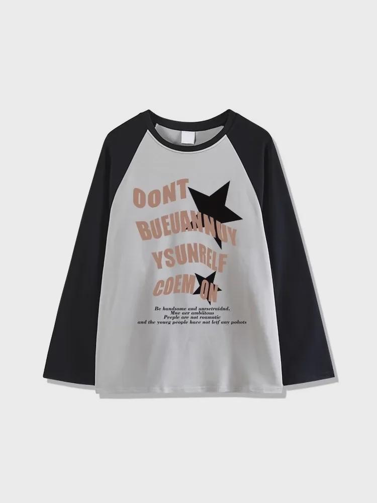 Autumn Contrast Collar Long Sleeve Loose Mid-Length Shirt for Women