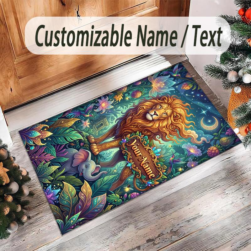 Leopard Theme Crystal Velvet Floor Rug Personalized Custom Name Text Warm Carpet Home Decoration