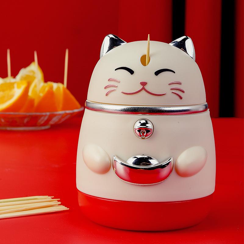 Lucky Cat Automatic Pop-Up Toothpick Holder - Creative Cartoon Design