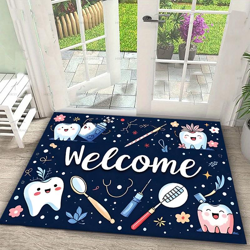 Dental Theme Pattern Door Mat Tooth Designs Smoke Technological Robotic Elements Dental Clinic Door Mat Dental Clinic Door Mat
