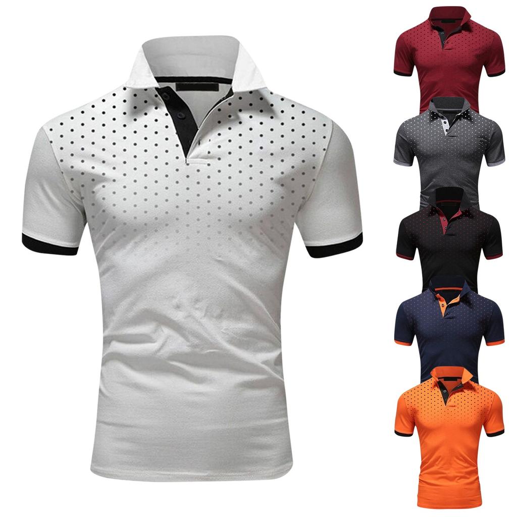 Large Men's Casual Slim Dot Print Short Sleeve T-shirt Men's Summer