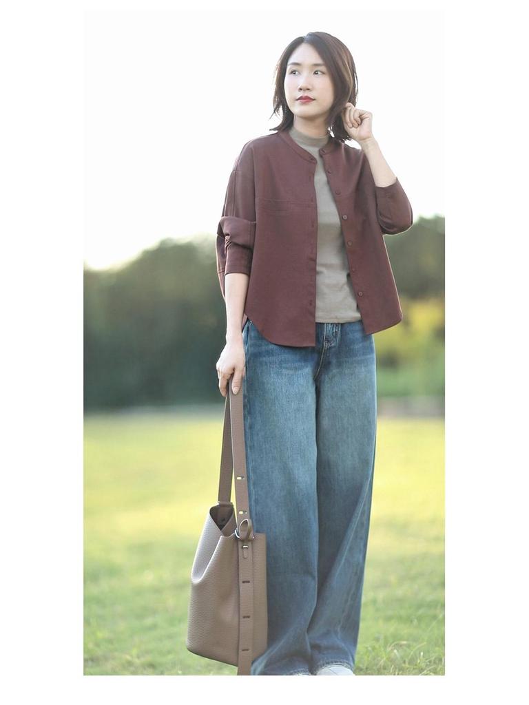 2024 Autumn Women's Minimalist Stand Collar Loose Long Sleeve Jacket